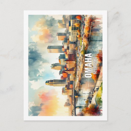 Omaha Nebraska Beroemde Reisplekken waterverf Briefkaart (Voorkant)