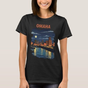 Omaha Nebraska Silhouette Rivier Nacht Reizen T-shirt