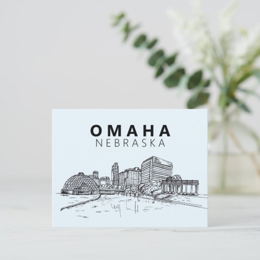 Omaha Nebraska Skyline Downtown Modern Briefkaart (Staand voorkant)