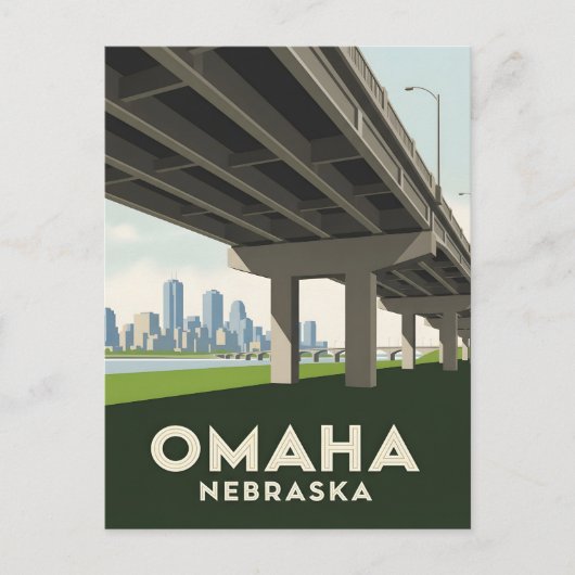 Omaha Nebraska skyline onder een groot viaduct Briefkaart (Voorkant)