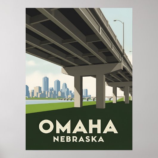 Omaha Nebraska skyline onder een groot viaduct Poster (Voorkant)