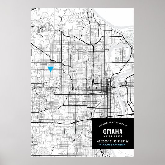 Omaha, Nebraska Stadsplattegrond + Markeer uw loca Poster (Voorkant)