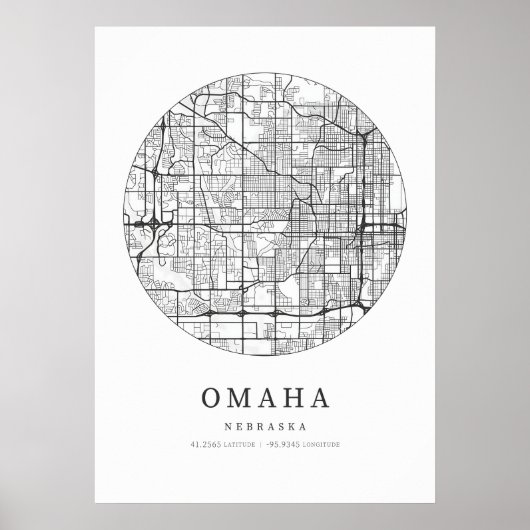 Omaha Nebraska Street Layout Kaart Poster (Voorkant)