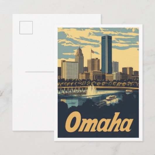 Omaha Nebraska USA Art Vintage Travel Illustratie Briefkaart (Voorkant / Achterkant)