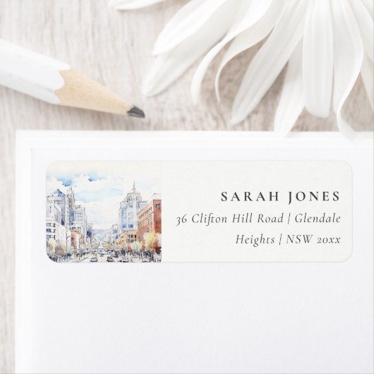 Omaha Nebraska Watercolor Landscape Address Etiket (Insitu)