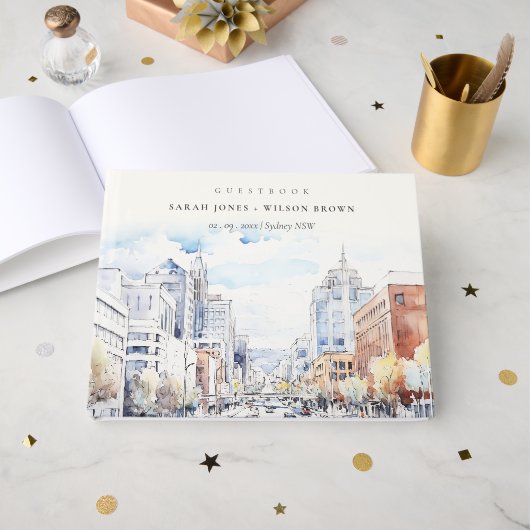 Omaha Nebraska Watercolor Landscape Wedding Gastenboek (Voorkant open)