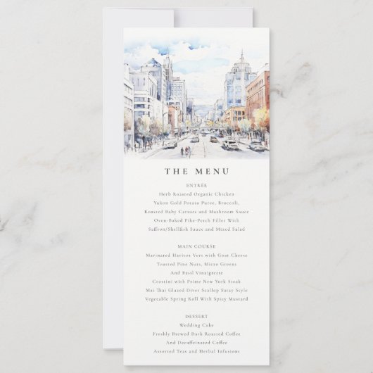 Omaha Nebraska Watercolor Landscape Wedding  Menu Kaart (Voorkant)
