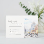 Omaha Nebraska Watercolor Landscape Wedding RSVP Kaartje (Staand voorkant)
