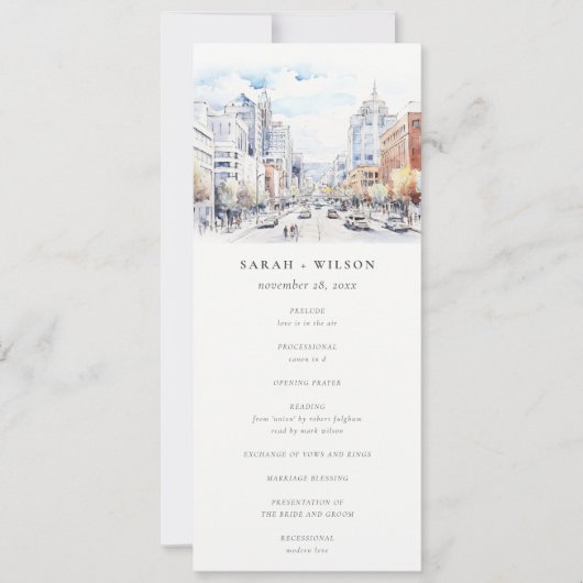 Omaha Nebraska Watercolor Scape Wedding Program Kaart (Voorkant)