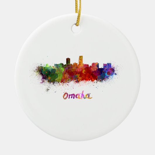Omaha skyline in waterverf keramisch ornament (Voorkant)