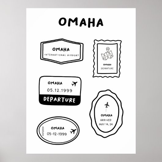 Omaha - Travel Stamp Collectie | minimalistisch Poster (Voorkant)