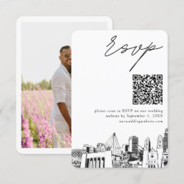 Omaha Trouwfeest Moderne RSVP QR-code Informatiekaartje