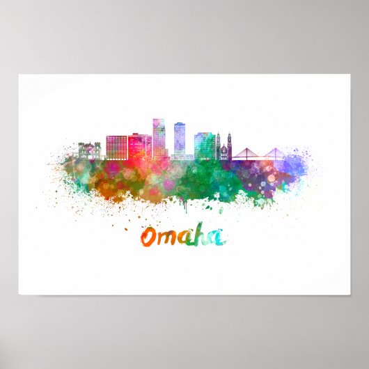Omaha V2  skyline in watercolor Poster (Voorkant)