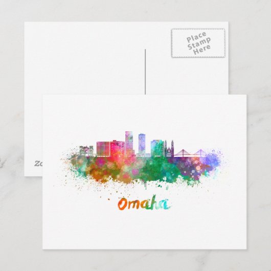 Omaha V2 skyline in waterverf Briefkaart (Voorkant / Achterkant)