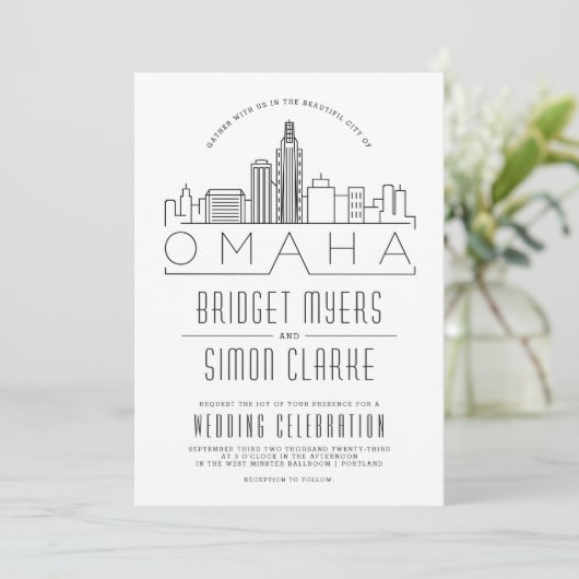 Omaha Wedding | Veldlijnuitnodiging voor stylized  Kaart (Staand voorkant)
