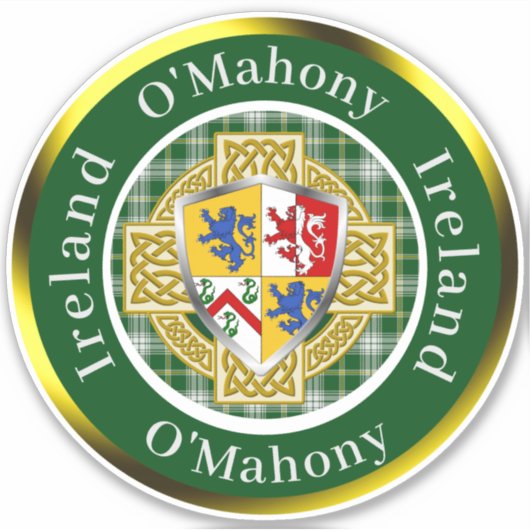 O'Mahony Irish Shield/Celtic Cross Personalized Sticker (Voorkant)