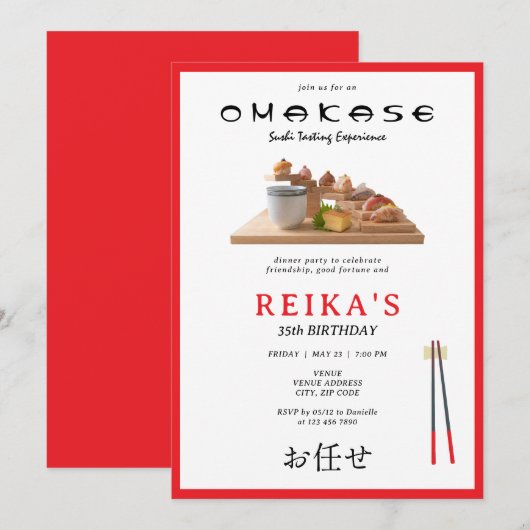 Omakase Japanse sushi proeverij verjaardagsfeestje Kaart (Voorkant / Achterkant)