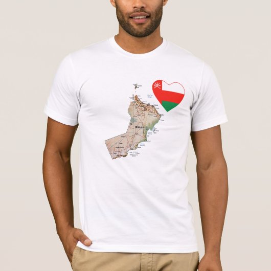 Oman Flag Hart en kaart T-shirt (Voorkant)