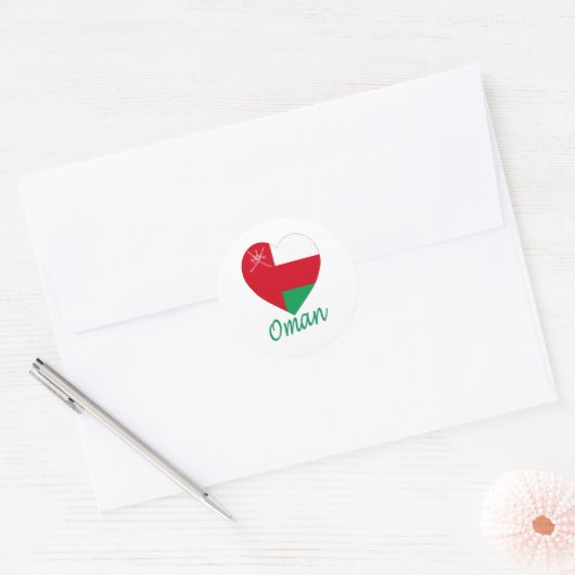 Oman Flag Heart Ronde Sticker (Envelop)