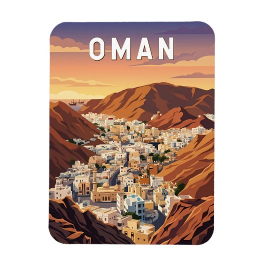 Oman Illustratie Reis Kunst Vintage Magneet (Verticaal)
