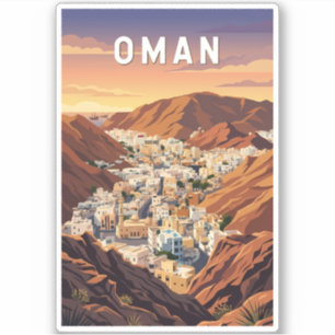 Oman Illustratie Reis Kunst Vintage Sticker