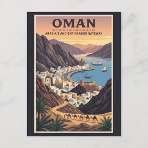 Oman Landschap Illustratie Reis Kunst Vintage Briefkaart