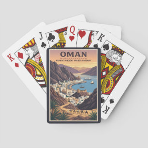 Oman Landschap Illustratie Reis Kunst Vintage Pokerkaarten