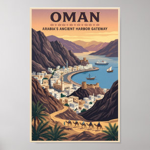 Oman Landschap Illustratie Reis Kunst Vintage Poster