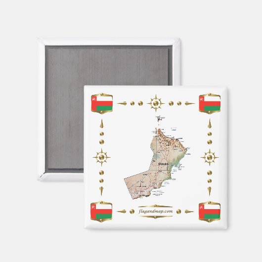 Oman Map + Flags Magnet (Voorkant / Achterkant)