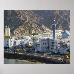 Oman, Muscat, Mutrah. Gebouwen langs Mutrah Poster