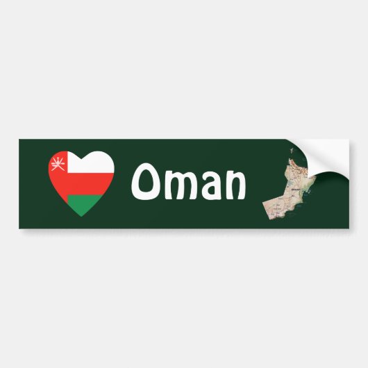 Oman Vlag Hart + Landkaart Bumpersticker (Voorkant)