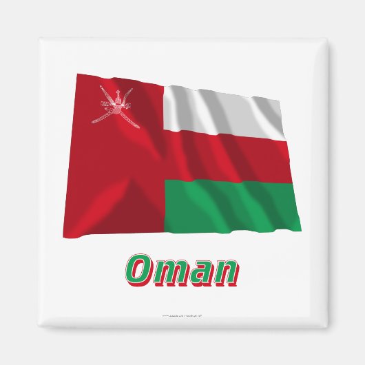 Oman zwaaiende vlag met naam magneet (Voorkant)