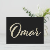 Omar Name white gold Handwriting Karte Kaart (Staand voorkant)