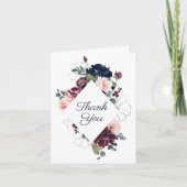 Omarm bloemenbruiloft | Bourgondisch marineblauw Bedankkaart (Voorkant)