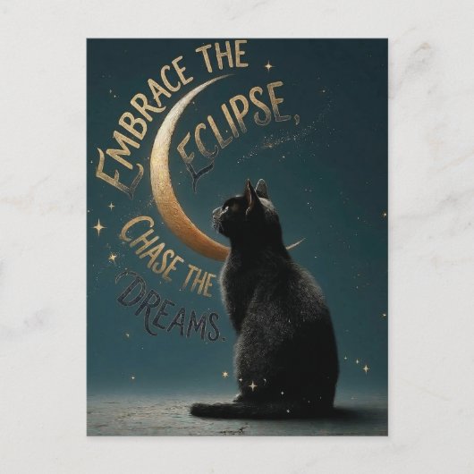"Omarm de Eclipse" Hemelse Kat Illustratie Feestdagenkaart (Voorkant)
