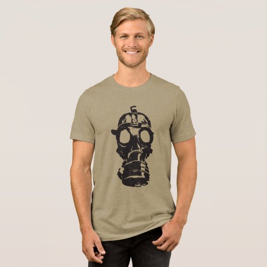 Omarm de Edgy Vibe met Cool Retro Gas Mask Tri-Blend Shirt (Voorkant volledig)