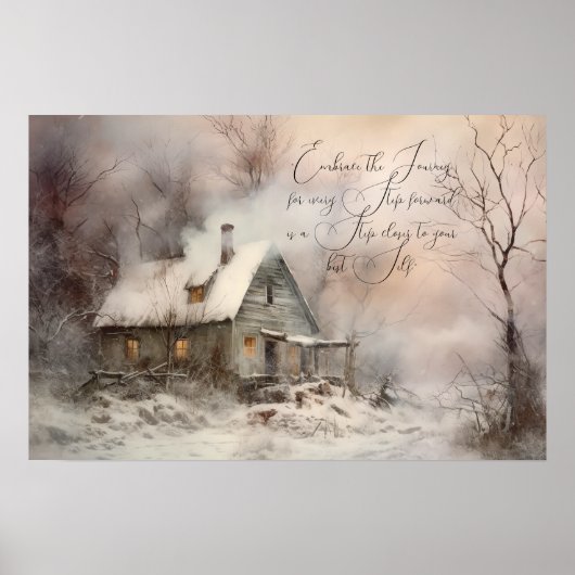 Omarm de Journey Winter Cottage Waterverf Poster (Voorkant)