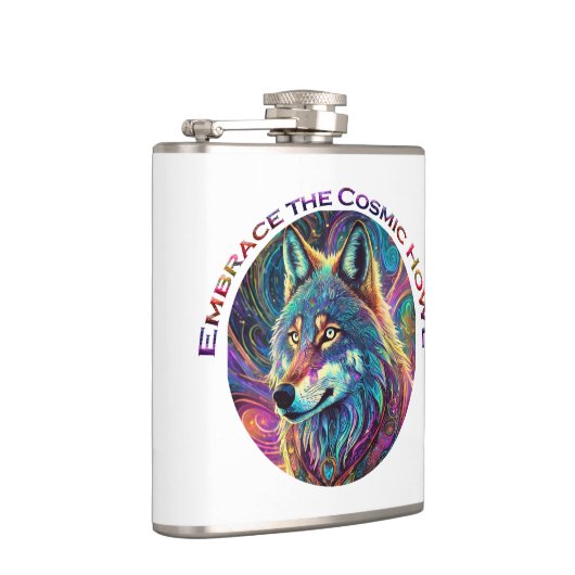 Omarm de Kosmische Howl Wolf Heupfles (Rechts)