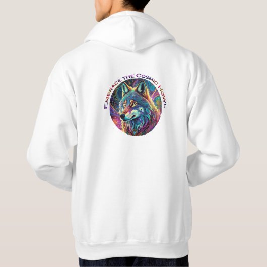 Omarm de Kosmische Howl Wolf Hoodie (Achterkant)