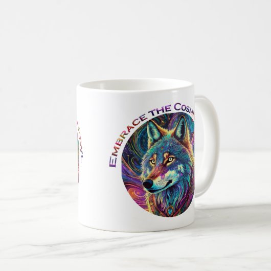 Omarm de Kosmische Howl Wolf Koffiemok (Voorkant rechts)