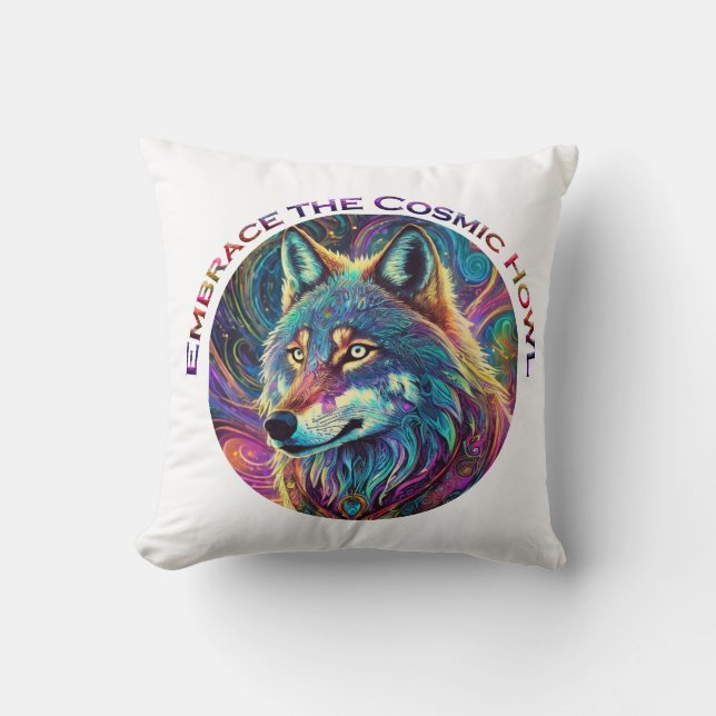 Omarm de Kosmische Howl Wolf Kussen (Voorkant)