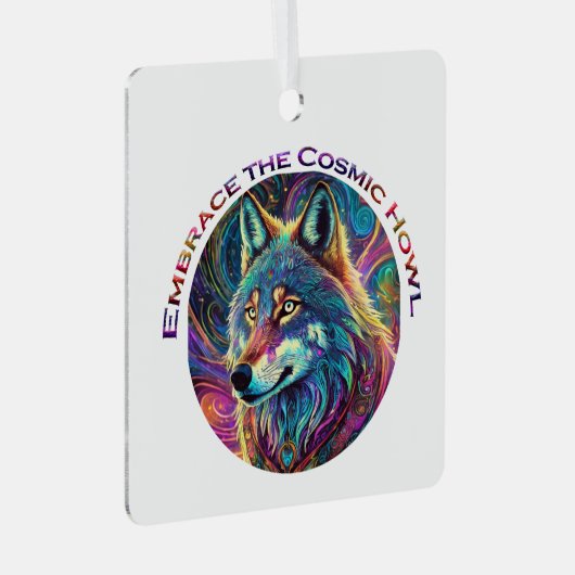 Omarm de Kosmische Howl Wolf Metalen Ornament (Voorkant Rechts)