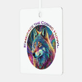 Omarm de Kosmische Howl Wolf Metalen Ornament (Voorkant links)