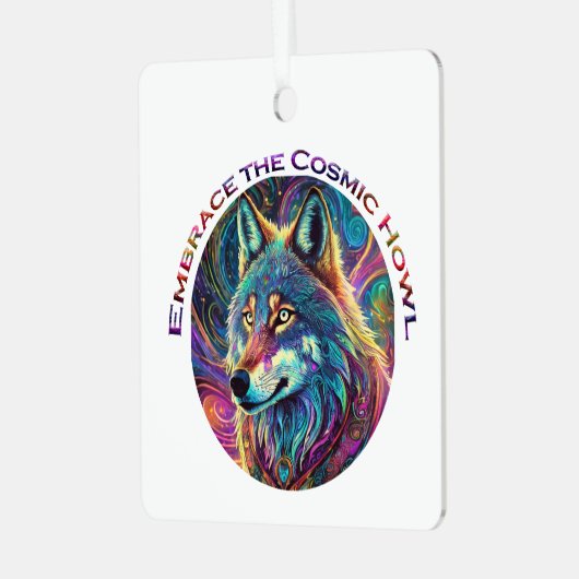 Omarm de Kosmische Howl Wolf Metalen Ornament (Voorkant links)