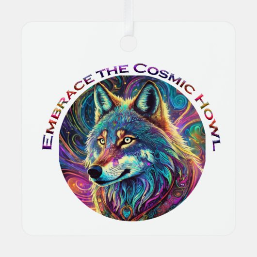 Omarm de Kosmische Howl Wolf Metalen Ornament (Voorkant)