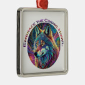 Omarm de Kosmische Howl Wolf Metalen Ornament (Rechts)