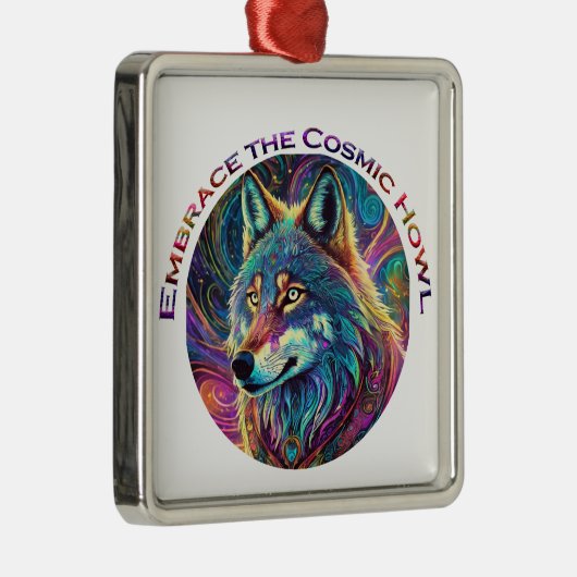 Omarm de Kosmische Howl Wolf Metalen Ornament (Rechts)