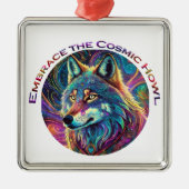 Omarm de Kosmische Howl Wolf Metalen Ornament (Voorkant)