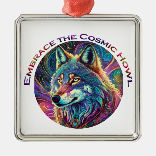 Omarm de Kosmische Howl Wolf Metalen Ornament (Voorkant)