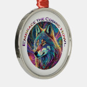 Omarm de Kosmische Howl Wolf Metalen Ornament (Rechts)